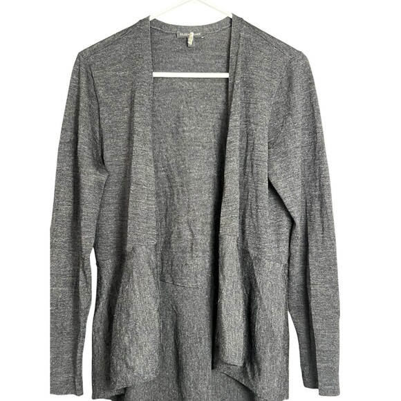 EILEEN FISHER Cardigan M Medium Fine Merino Wool Knit Open Front Sweater Gray - Picture 2 of 10